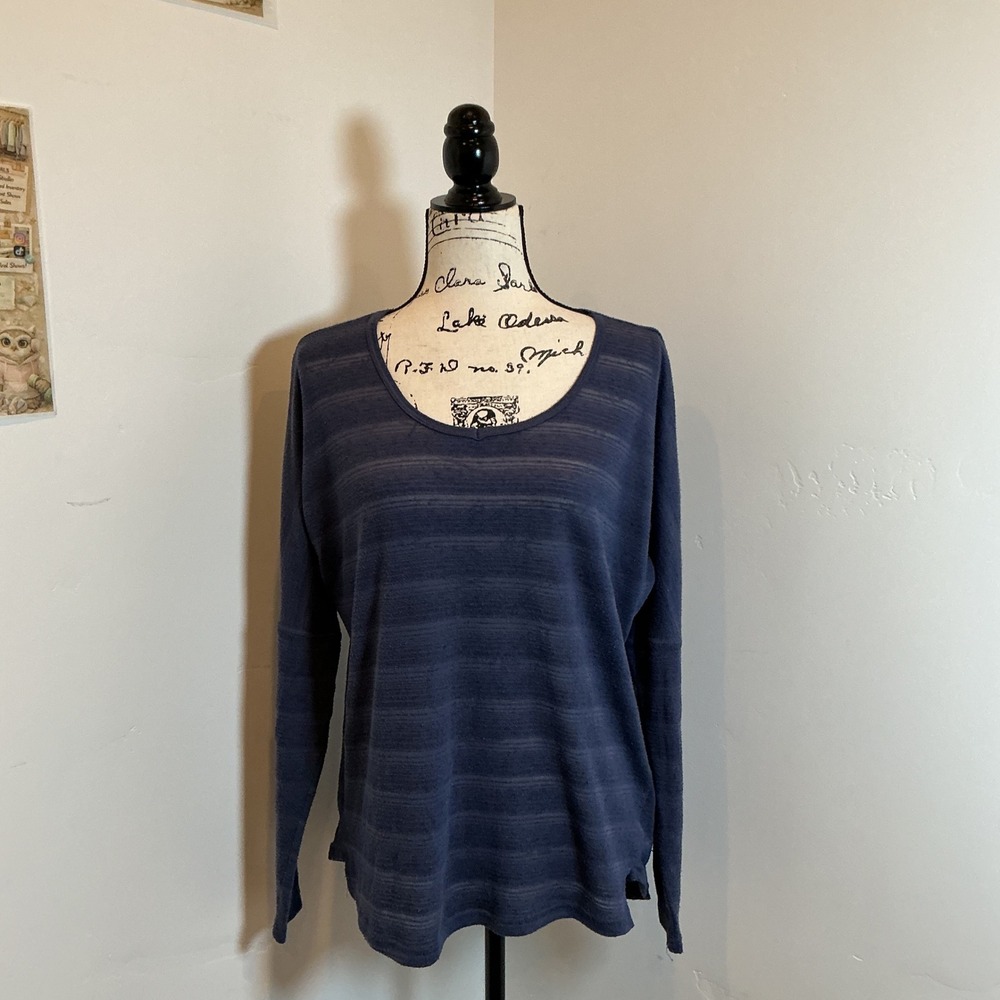 KUHL Striped Long Sleeve Top Blue Relaxed Fit Knit Scoop Neck Large Casual
